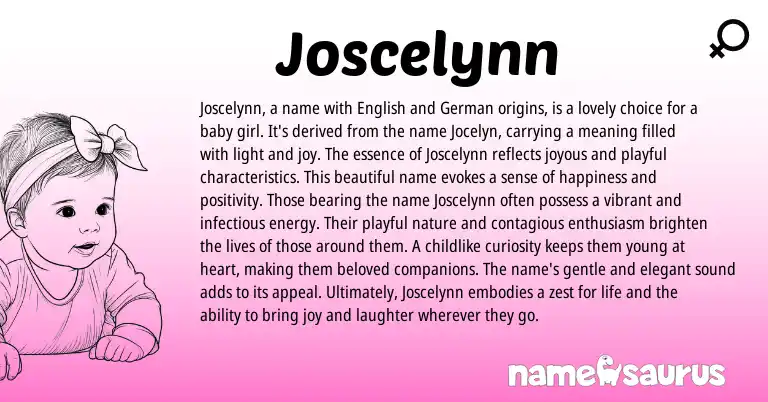 Infographic about Joscelynn name meaning, Joscelynn is a name from Germanic, English origin(s).