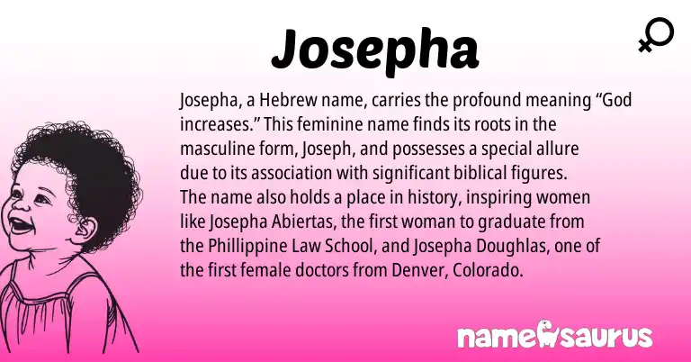 Infographic about Josepha name meaning, Josepha is a name from Hebrew origin(s).