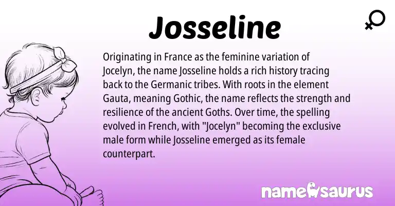 Infographic about Josseline name meaning, Josseline is a name from French, Germanic, Gothic origin(s).