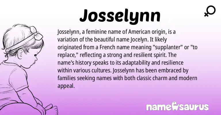 Infographic about Josselynn name meaning, Josselynn is a name from American origin(s).