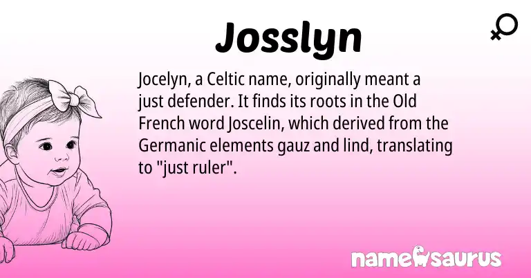 Infographic about Josslyn name meaning, Josslyn is a name from Germanic, Celtic, Old French origin(s).