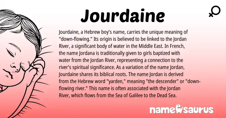 Infographic about Jourdaine name meaning, Jourdaine is a name from Middle East, French, Hebrew origin(s).
