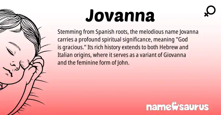 Infographic about Jovanna name meaning, Jovanna is a name from Spanish, Hebrew, Italian origin(s).