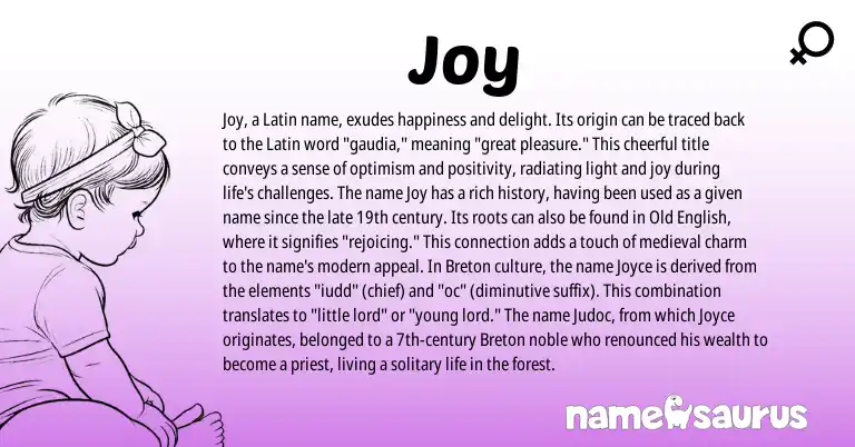 Infographic about Joy name meaning, Joy is a name from Old English, Latin, Breton origin(s).