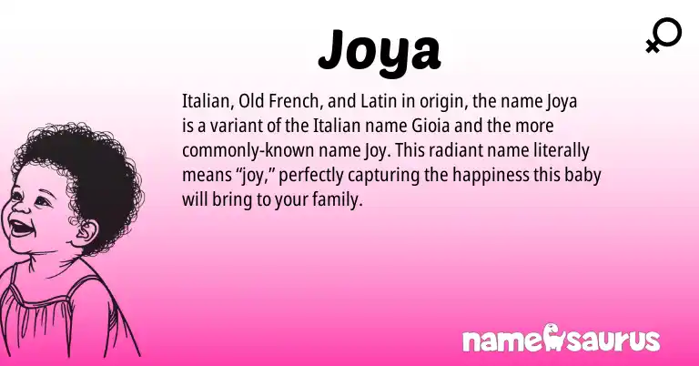 Infographic about Joya name meaning, Joya is a name from Latin, Old French, Italian origin(s).