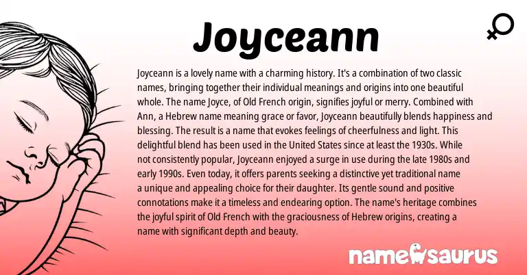 Infographic about Joyceann name meaning, Joyceann is a name from French, Hebrew, English origin(s).