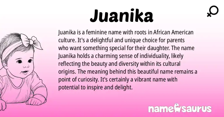 Infographic about Juanika name meaning, Juanika is a name from African American origin(s).