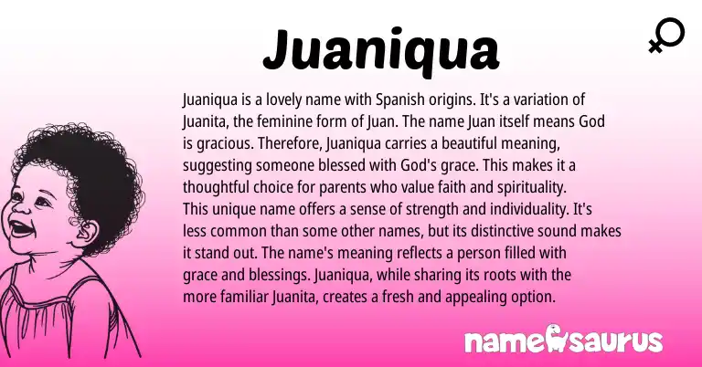 Infographic about Juaniqua name meaning, Juaniqua is a name from Spanish origin(s).