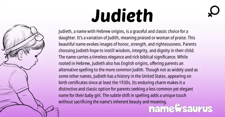 Infographic about Judieth name meaning, Judieth is a name from Hebrew, Biblical origin(s).