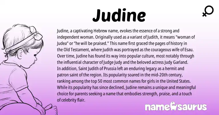 Infographic about Judine name meaning, Judine is a name from Hebrew, United States origin(s).