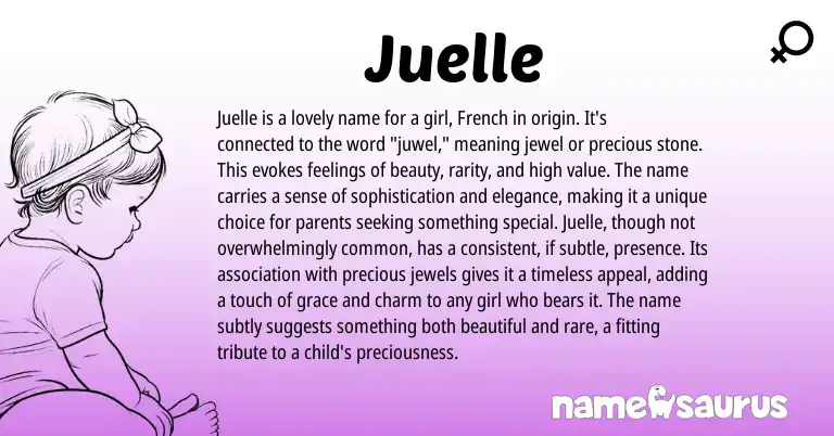 Infographic about Juelle name meaning, Juelle is a name from French, American origin(s).