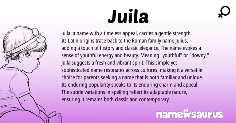 Infographic about Juila name meaning, Juila is a name from Latin origin(s).