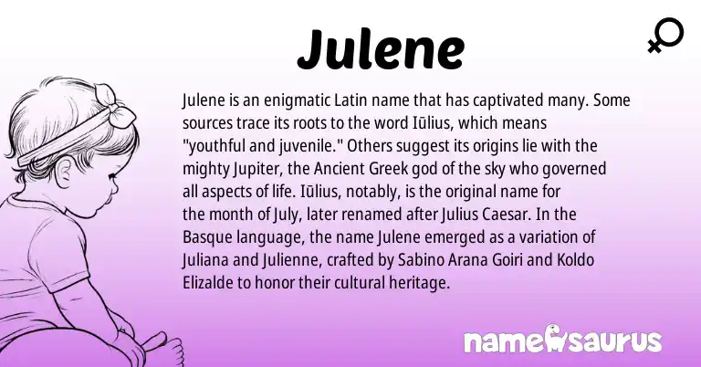 Infographic about Julene name meaning, Julene is a name from Basque, Ancient Greek, Latin origin(s).
