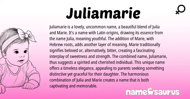 Infographic about Juliamarie name meaning, Juliamarie is a name from Latin origin(s).