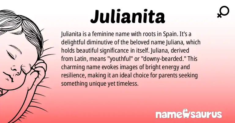 Infographic about Julianita name meaning, Julianita is a name from Spanish origin(s).