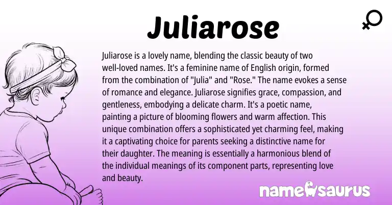 Infographic about Juliarose name meaning, Juliarose is a name from English, Romance origin(s).