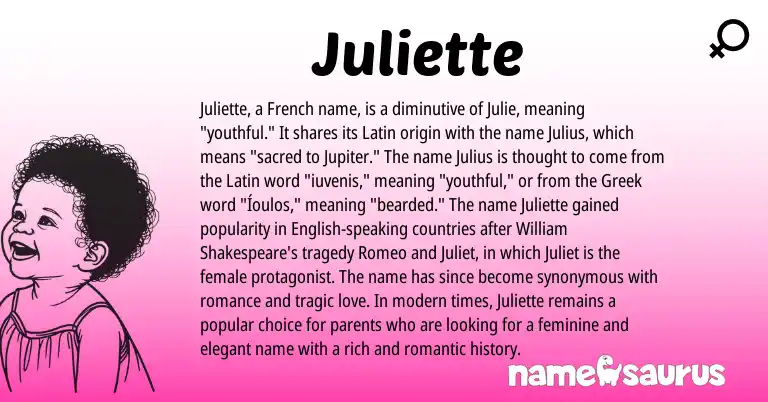 Infographic about Juliette name meaning, Juliette is a name from English, French, Latin, Greek origin(s).