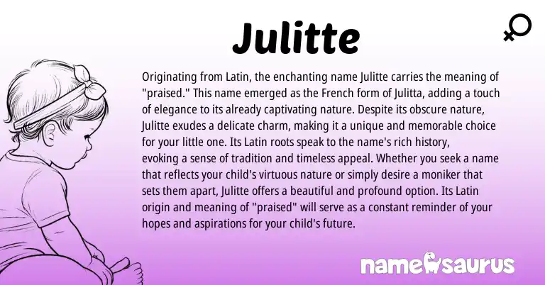 Infographic about Julitte name meaning, Julitte is a name from French, Latin origin(s).