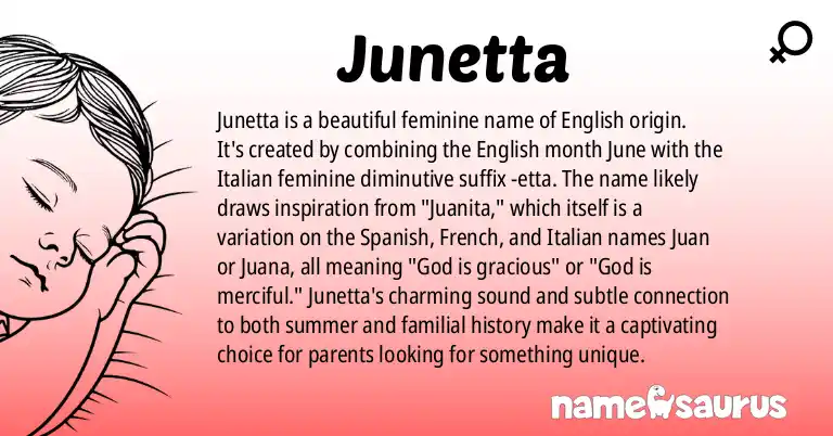 Infographic about Junetta name meaning, Junetta is a name from English origin(s).