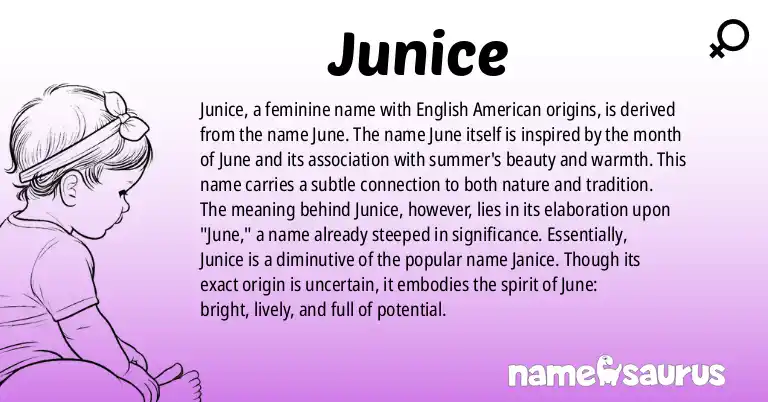 Infographic about Junice name meaning, Junice is a name from English (American) origin(s).