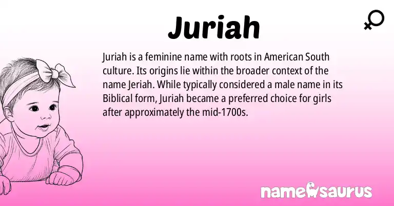 Infographic about Juriah name meaning, Juriah is a name from American (South) origin(s).