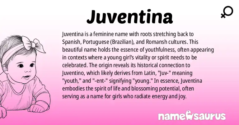 Infographic about Juventina name meaning, Juventina is a name from Spanish, Portuguese (Brazilian), Romansh origin(s).