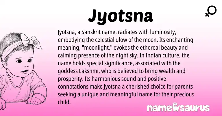 Infographic about Jyotsna name meaning, Jyotsna is a name from Sanskrit, Indian origin(s).