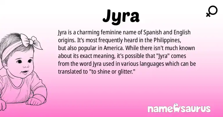 Infographic about Jyra name meaning, Jyra is a name from Spanish (Philippines), English (American) origin(s).