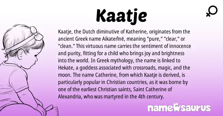 Infographic about Kaatje name meaning, Kaatje is a name from Dutch, Greek origin(s).