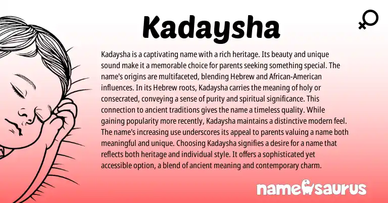 Infographic about Kadaysha name meaning, Kadaysha is a name from Hebrew origin(s).