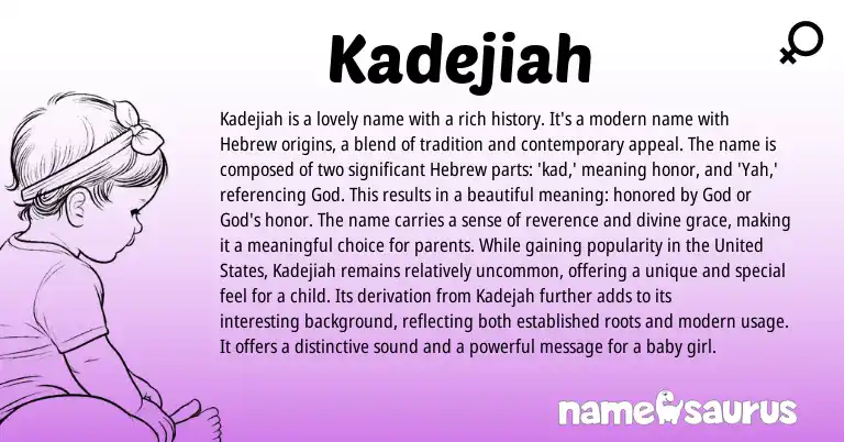 Infographic about Kadejiah name meaning, Kadejiah is a name from Hebrew origin(s).