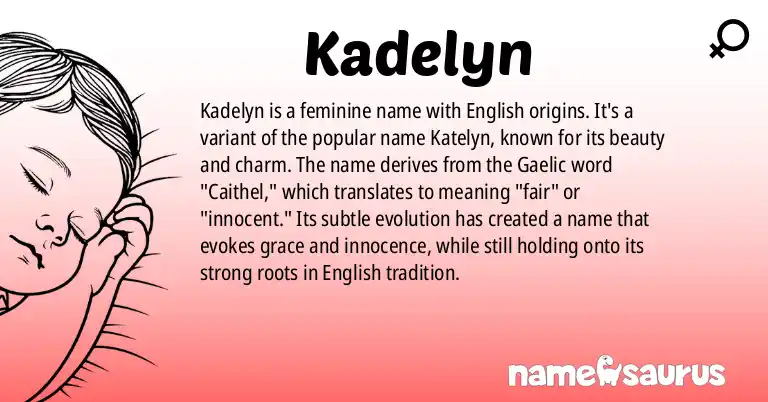 Infographic about Kadelyn name meaning, Kadelyn is a name from English origin(s).