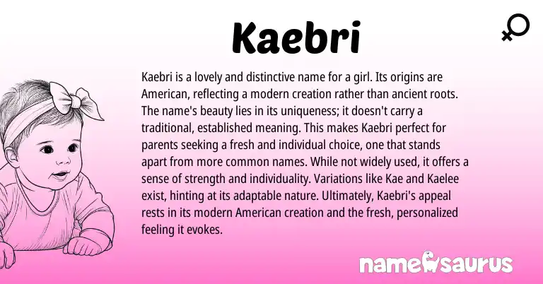 Infographic about Kaebri name meaning, Kaebri is a name from American origin(s).