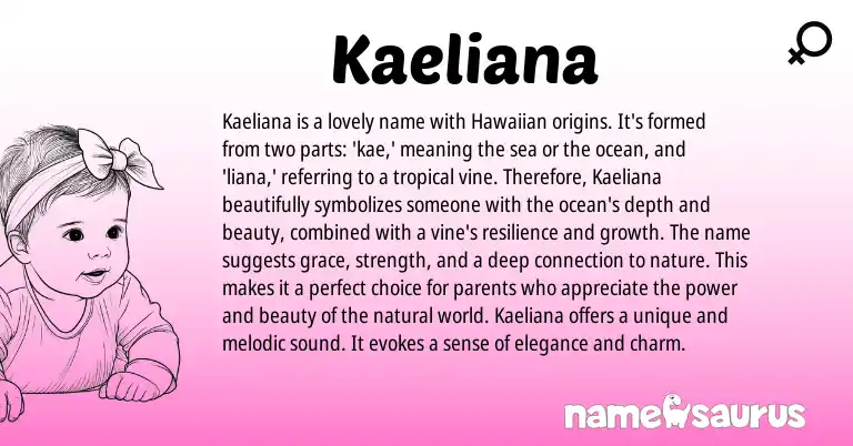Infographic about Kaeliana name meaning, Kaeliana is a name from Hawaiian origin(s).