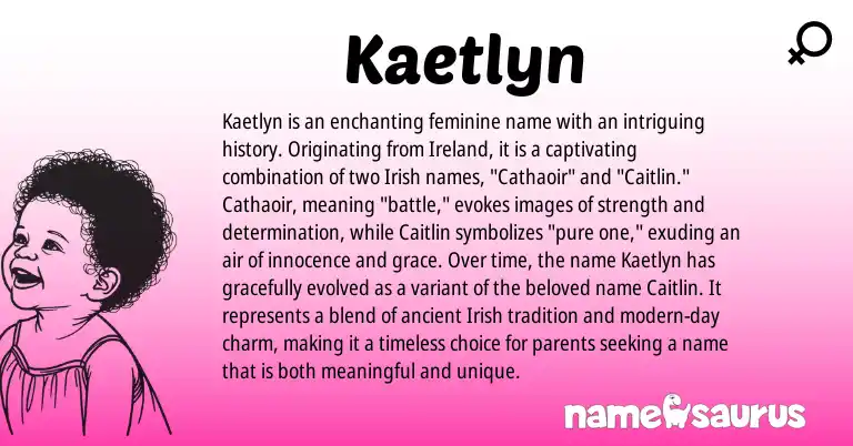 Infographic about Kaetlyn name meaning, Kaetlyn is a name from Irish, Ireland origin(s).