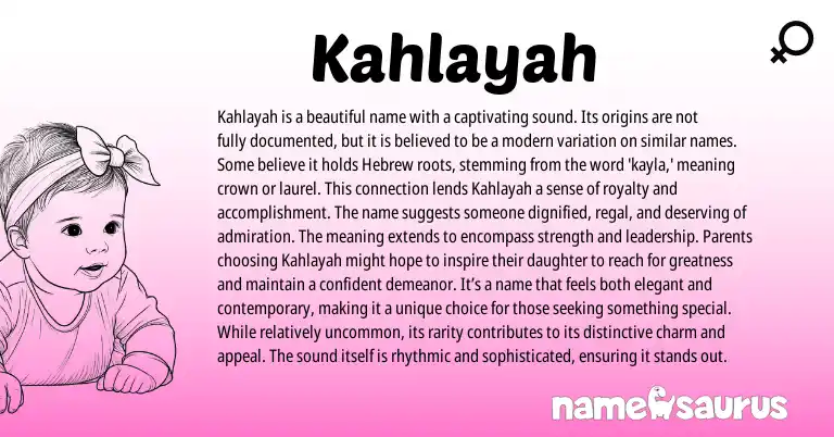 Infographic about Kahlayah name meaning, Kahlayah is a name from Hebrew origin(s).