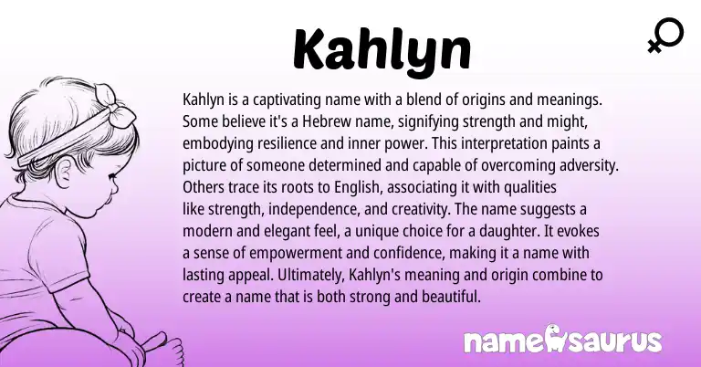 Infographic about Kahlyn name meaning, Kahlyn is a name from Hebrew origin(s).