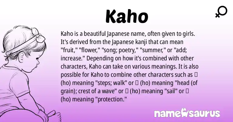 Infographic about Kaho name meaning, Kaho is a name from Japanese origin(s).