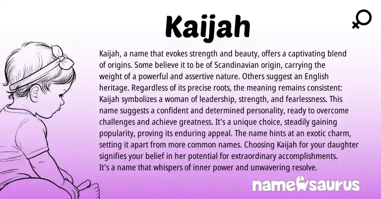 Infographic about Kaijah name meaning, Kaijah is a name from Scandinavian origin(s).