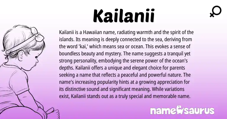 Infographic about Kailanii name meaning, Kailanii is a name from Hawaiian origin(s).
