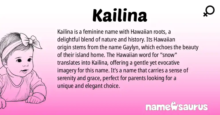 Infographic about Kailina name meaning, Kailina is a name from Hawaiian origin(s).