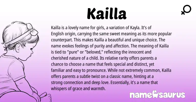 Infographic about Kailla name meaning, Kailla is a name from Gaelic, Hebrew origin(s).