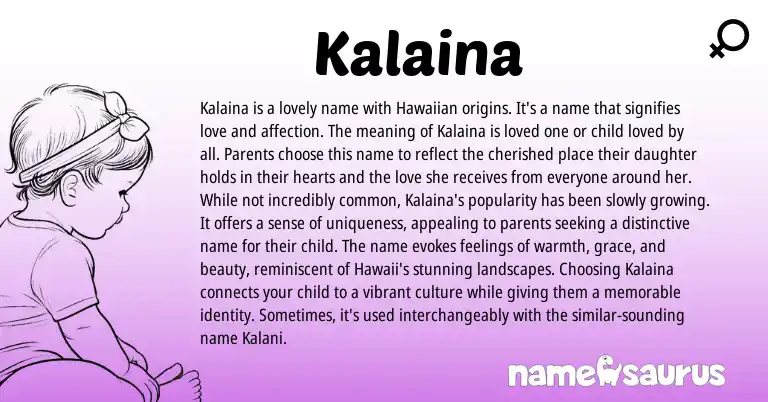 Infographic about Kalaina name meaning, Kalaina is a name from Hawaiian origin(s).