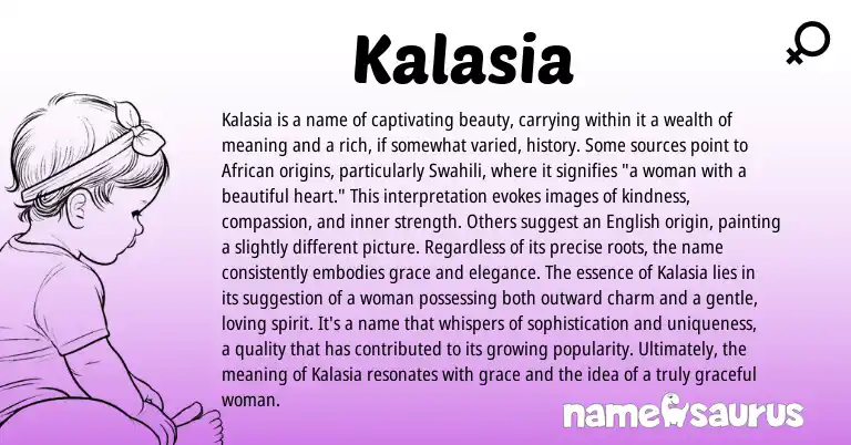 Infographic about Kalasia name meaning, Kalasia is a name from Polynesian, African, Swahili origin(s).