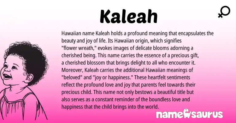 Infographic about Kaleah name meaning, Kaleah is a name from Hawaiian origin(s).