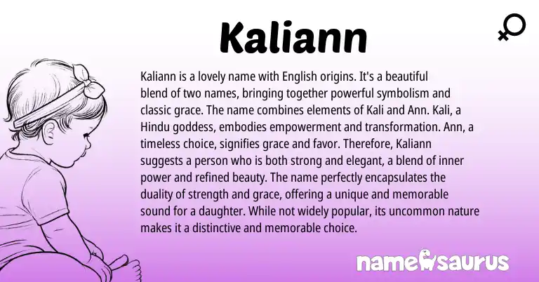 Infographic about Kaliann name meaning, Kaliann is a name from Hindu, English origin(s).