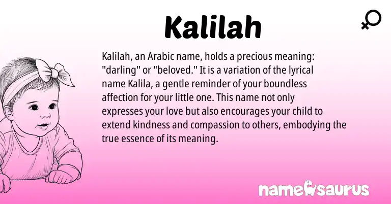 Infographic about Kalilah name meaning, Kalilah is a name from Arabic origin(s).