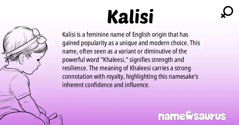 Infographic about Kalisi name meaning, Kalisi is a name from English origin(s).