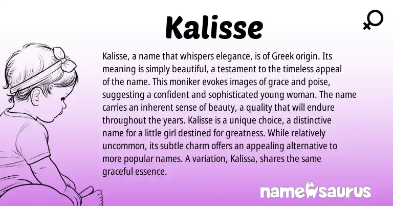 Infographic about Kalisse name meaning, Kalisse is a name from Greek origin(s).