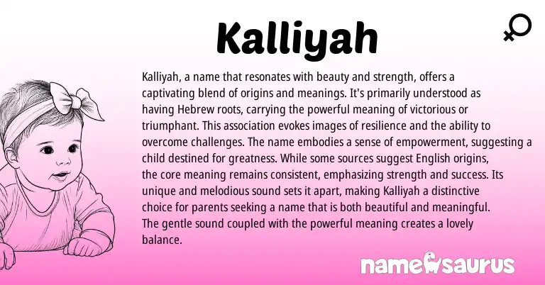 Infographic about Kalliyah name meaning, Kalliyah is a name from Hebrew origin(s).